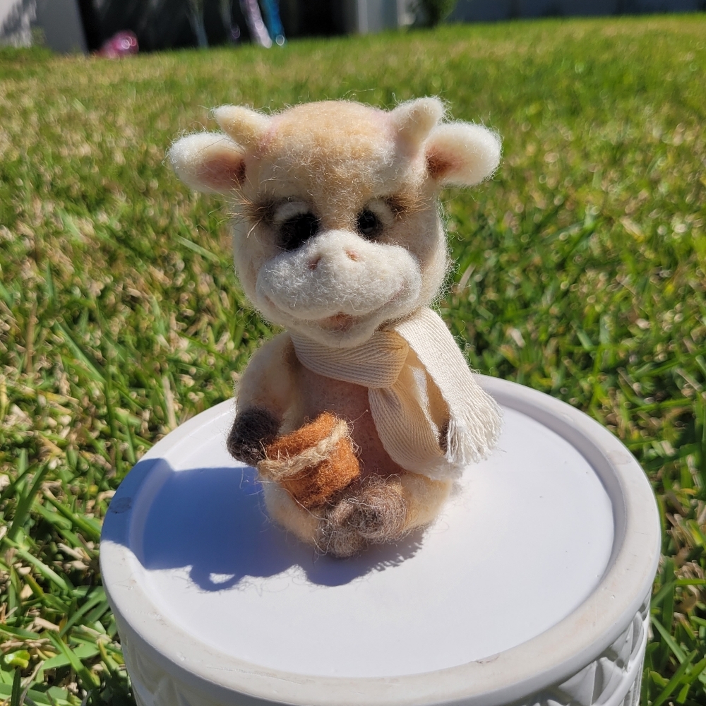 Baby Bull of 2021. Needle Felted. Handmade toy.